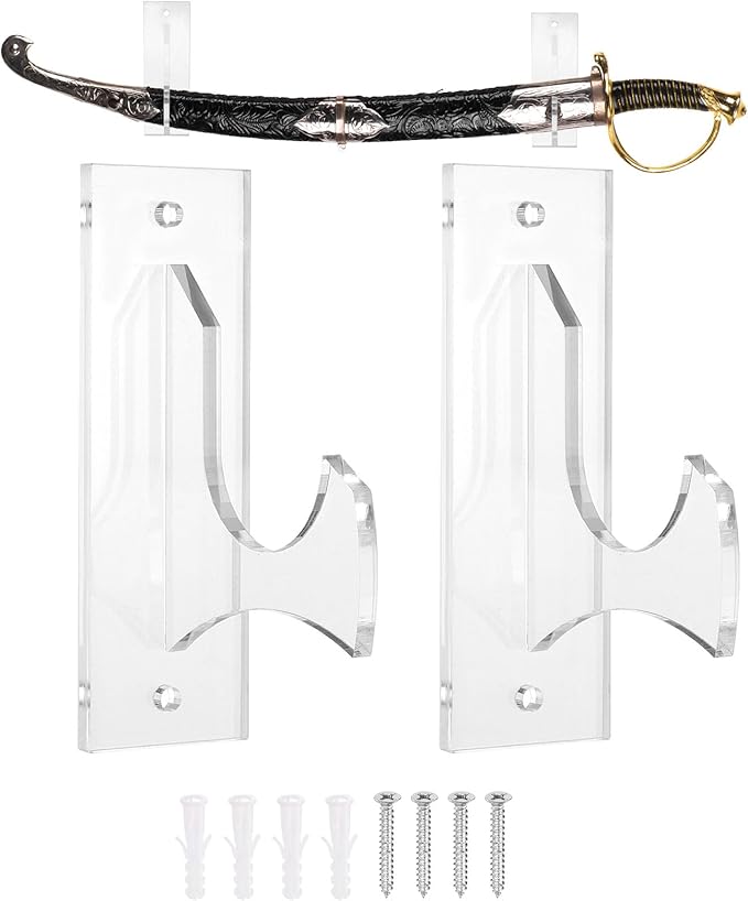 uxcell 2 Pcs Sword Holder Wall Mount Sword Racks Acrylic Wall Sword Display Hanger with Mounting