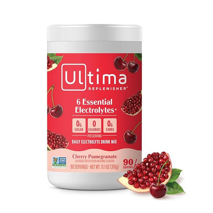 Ultima Replenisher Daily Electrolyte Powder Drink Mix – Sugar Free – Cherry Pomegranate, 90