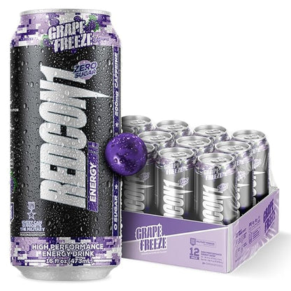 REDCON1 Energy High Performance Drink, Grape Freeze - Zero Sugar Energy Drink with Alpha GPC