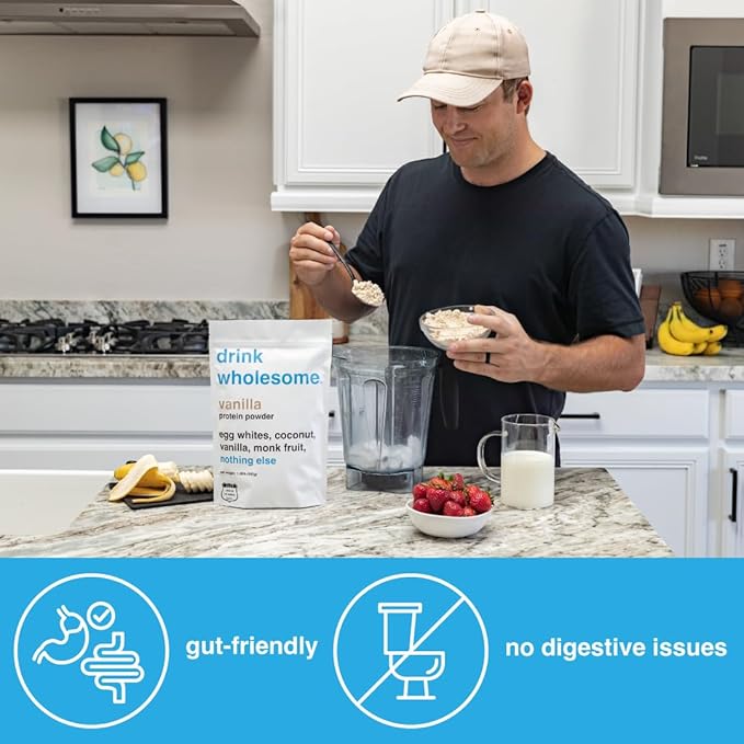 drink wholesome Vanilla Egg White Protein Powder | for Sensitive Stomachs | Gut Friendly | Additive