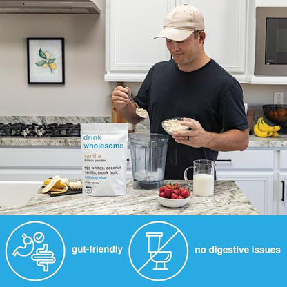 drink wholesome Vanilla Egg White Protein Powder | for Sensitive Stomachs | Gut Friendly | Additive