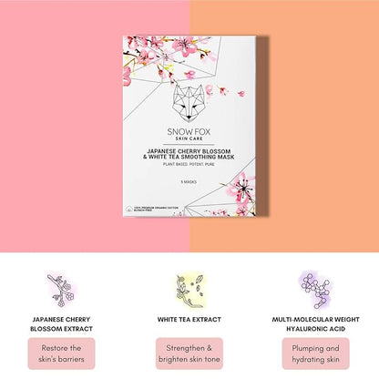 Snow Fox Japanese Cherry Blossom & White Tea Smoothing Mask ??1 Pack for Smooth, Bright, Glossy