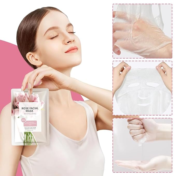 15 Sheets Face Masks Skincare, Rose Pink Hydrating Facial Masks for Women Skin Care, Deeping