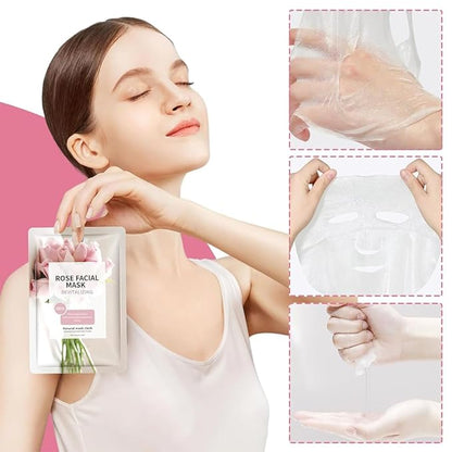 10 Sheets Face Masks Skincare for All Skin Types, Rose Hydrating Face Sheet Masks Suitable for
