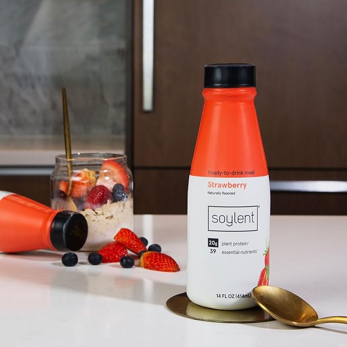 Soylent Strawberry Meal Replacement Shake, Ready-to-Drink Plant Based Protein Drink, Contains 20g