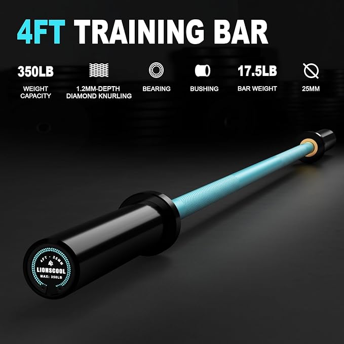 LIONSCOOL Premium 4ft/4.9ft/6ft Barbell for Strength Training and Olympic Weightlifting, 2 Inch Bar