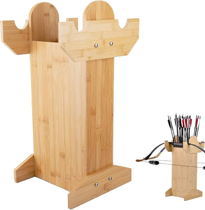 Arrow Holder,Bamboo Wood Bow and Arrow Stand Portable Archery Bow Stand for Recurve Bows