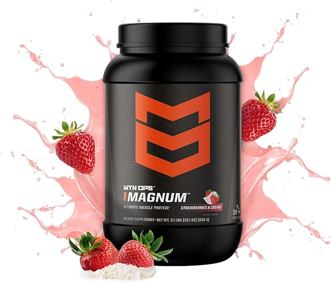 MTN OPS Magnum Strawberry Protein Powder, 23g of Whey Isolate Protein & Milk Protein with BCAAs
