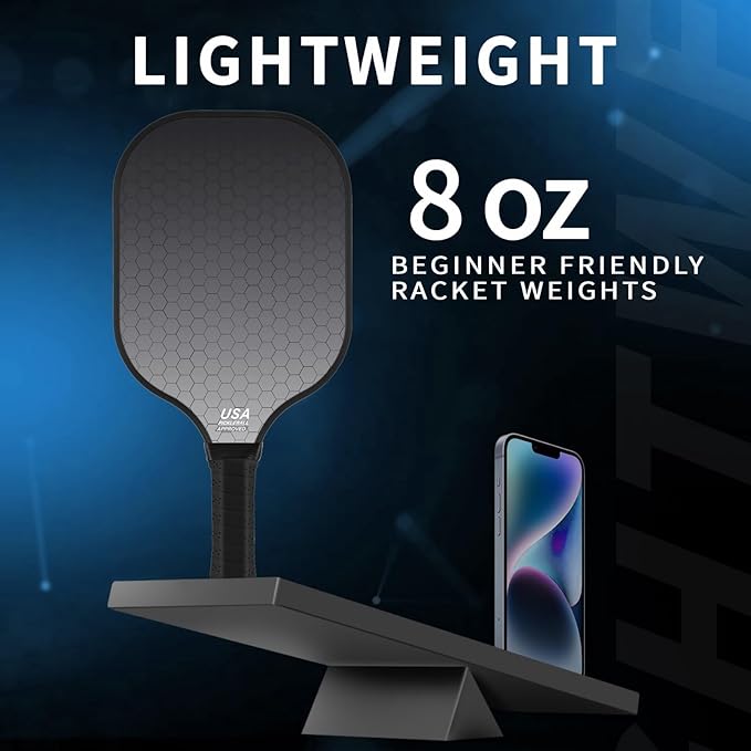 99.9% T300 Carbon Fiber Lightweight Pickleball Paddles Set of 2 Indoor Outdoor Games Equipment
