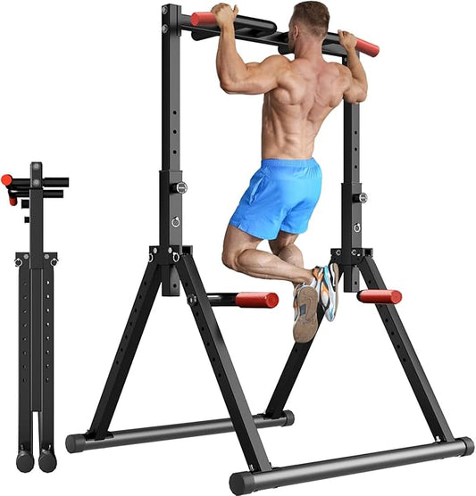 Power Tower Pull Up Dip Station Foldable, Pull Up Bar Station Adjustable, Multi-Function Home Gym