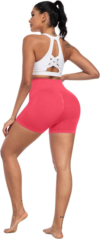 CHRLEISURE Women's 4 Packs Workout Gym Shorts, High Waisted Butt Lifting Scrunch Butt Seamless