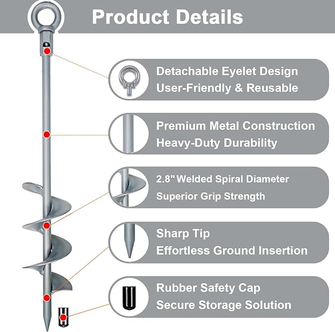 18 inch Ground Anchor Heavy Duty Earth Anchors Set Screw in for Mobile Home, Swing, Tent Trampoline