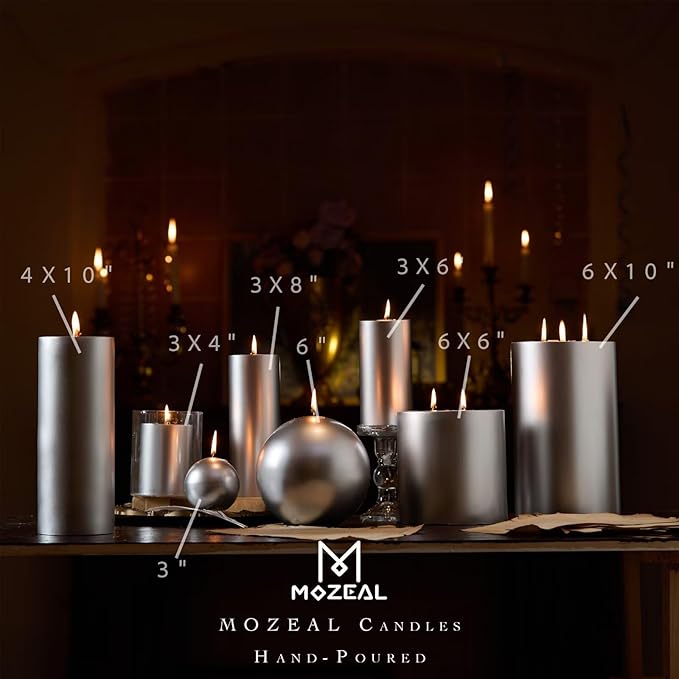 MOZEAL 3" x 8" Hand-Poured Unscented Large Candle,Smokeless Rustic Pillar Candle Set of 2,Slow