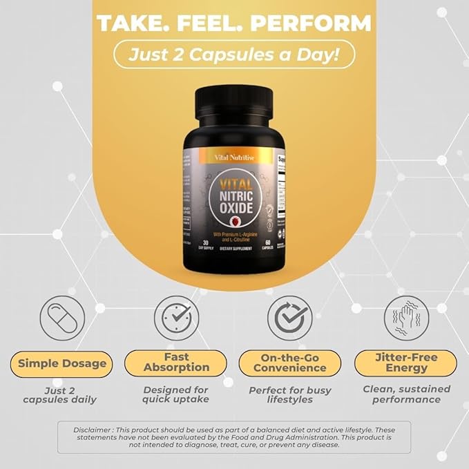 Vital Nitric Oxide Supplements for Men - Workout Booster Supplement for Men - Nitrous Oxide Boost