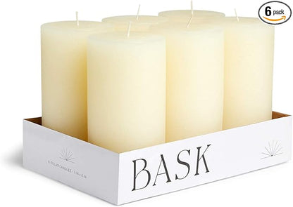 Mottled Pillar Candles by Bask - Set of 6-3" x 6" Dripless Unscented Candles in Ivory for Home