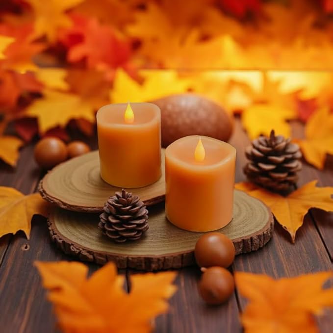 Fall Flameless LED Candles 3 inch Diameter Real Wax 2AA Battery Operated 600hr+ Flickering Candles