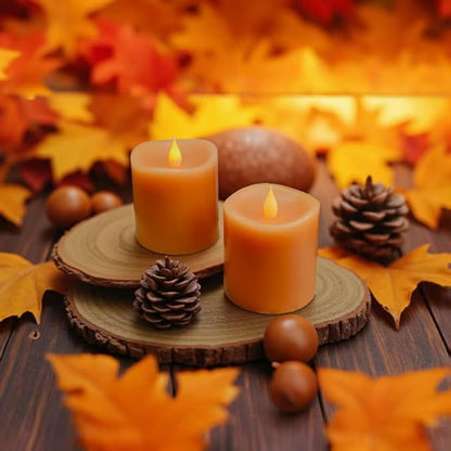 Fall Flameless LED Candles 3 inch Diameter Real Wax 2AA Battery Operated 600hr+ Flickering Candles