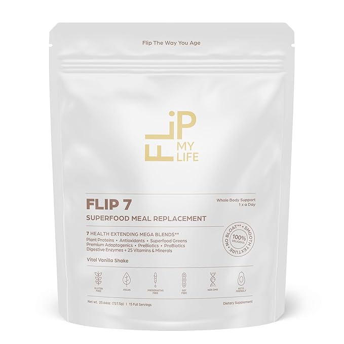 Flip 7 Natural SuperFood, Plant-Based Protein, Complete Meal Replacement to Support Healthy Gut, 7