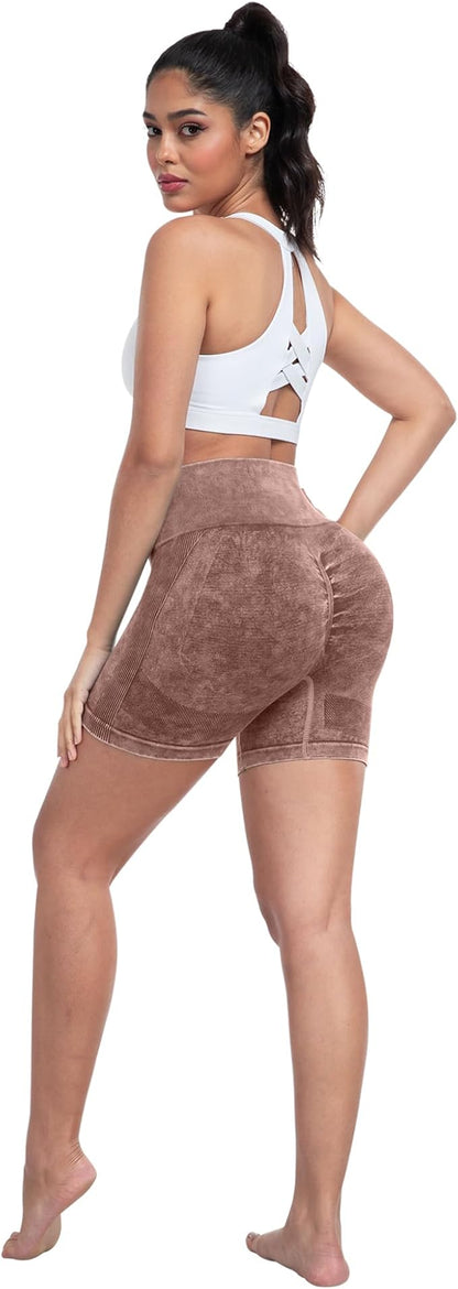 CHRLEISURE Women's 4 Packs Workout Gym Shorts, High Waisted Butt Lifting Scrunch Butt Seamless