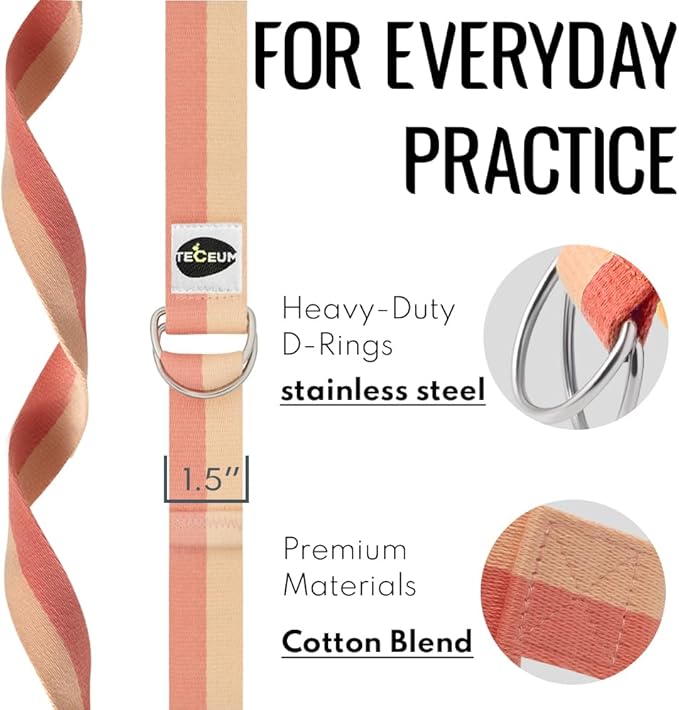 TECEUM Yoga Strap & Mat Strap – 2 IN 1 – Cotton – 6 ft 8 ft 10 ft (30+ colors) – Adjustable
