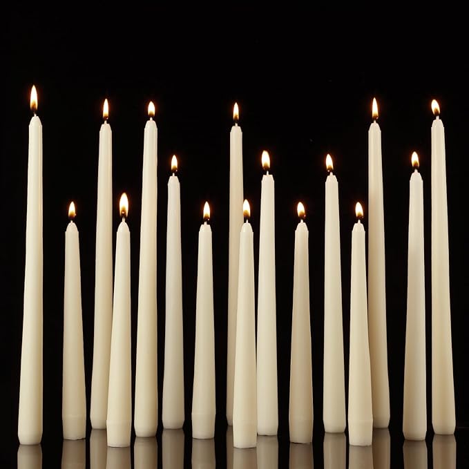 MTLEE Multi Height Beige Taper Candles - Unscented, 8/10/12 Inch, 8 Hour Burn Time, Perfect for
