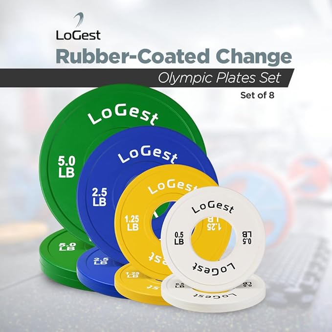 LoGest Olympic Change Weight Plates Set - For Weightlifting, Powerlifting or Gymnastics - 8-Piece