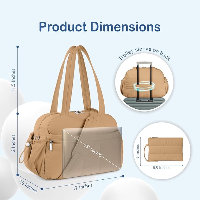 TOPDesign Travel Duffel Bag for Women, Puffer Gym Bag Sports Tote with Wet Pocket, Carry On