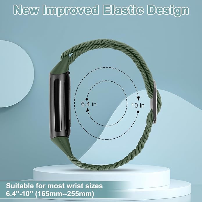 Braided Band Compatible with Fitbit Charge 6/Fitbit Charge 5, Soft Nylon Solo Loop Adjustable