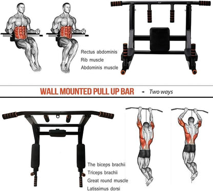 BDL Wall Mounted Pull Up Bar Chin Up bar Multifunctional Dip Station for Indoor Home Gym Workout
