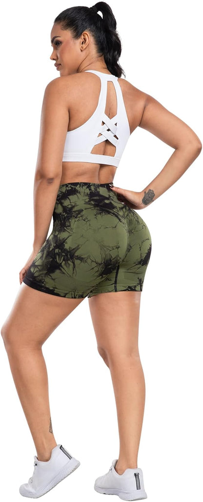 CHRLEISURE Women's 4 Packs Workout Gym Shorts, High Waisted Butt Lifting Scrunch Butt Seamless
