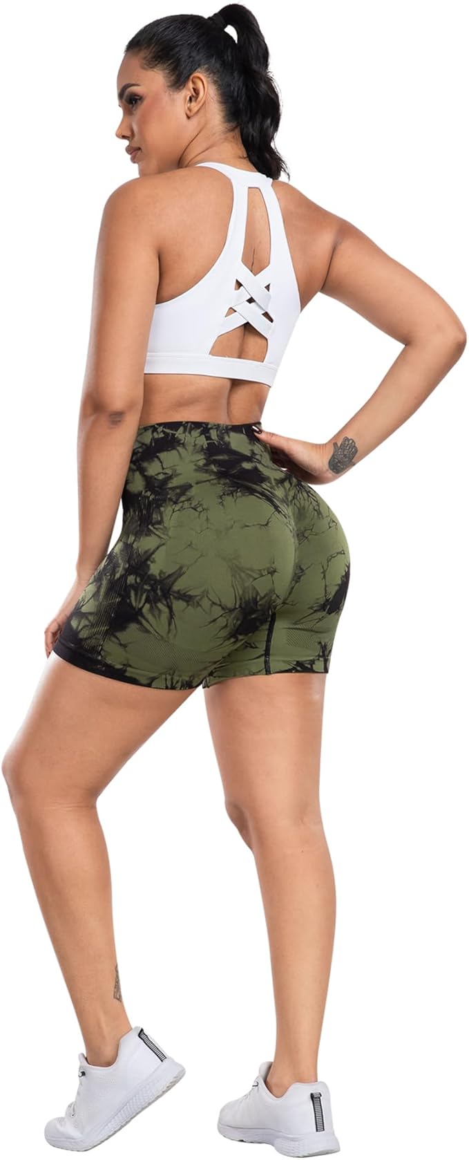 CHRLEISURE Women's 4 Packs Workout Gym Shorts, High Waisted Butt Lifting Scrunch Butt Seamless