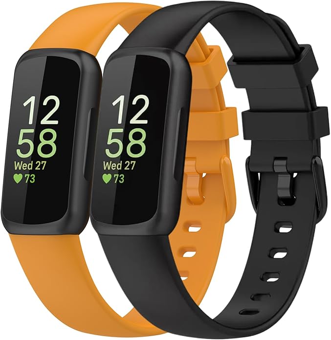 2 Pack Compatible with Fitbit Inspire 3 Bands, 15.4mm Width Soft Silicone Adjustable Sport