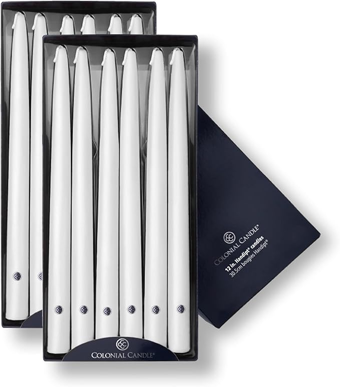 Colonial Candle Unscented Taper Candle, Handipt Collection, White, 12 In, Pack of 12 - Up to 10