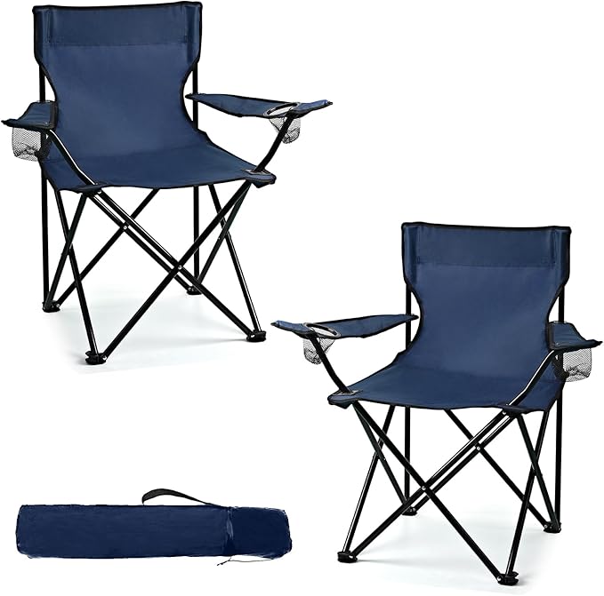 2 Pack Lightweight Camping Chairs for Adults & Teens, 250LBS Capacity Foldable Portable Chairs with