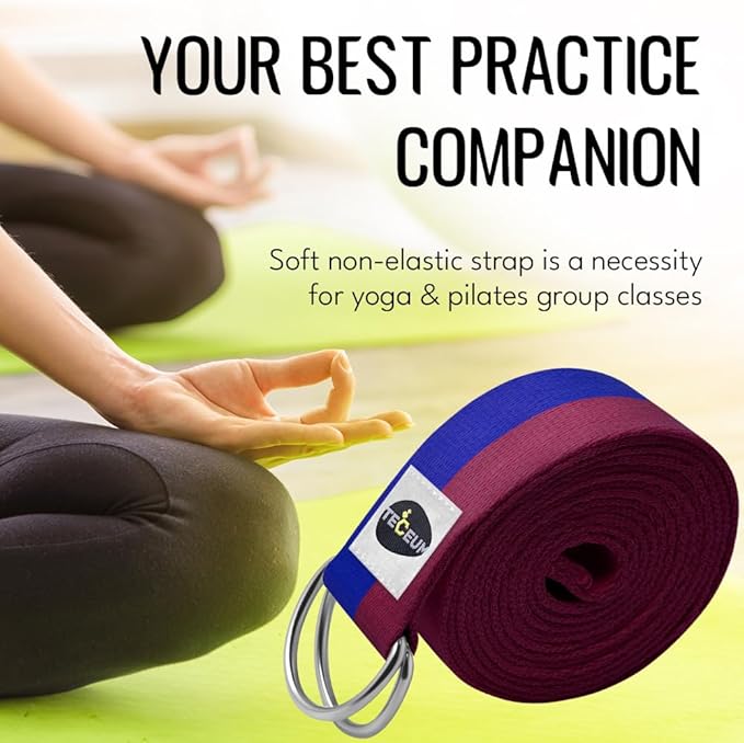 TECEUM Yoga Strap & Mat Strap – 2 IN 1 – Cotton – 6 ft 8 ft 10 ft (30+ colors) – Adjustable