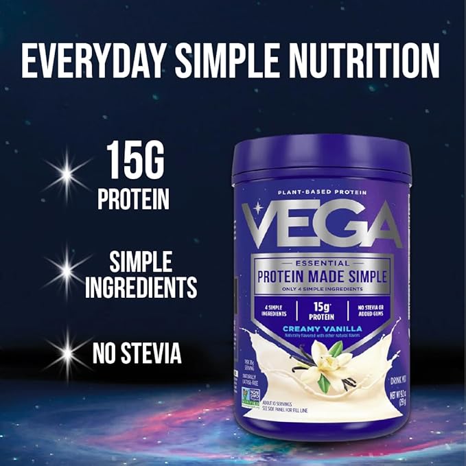 Vega Protein Made Simple Protein Powder, Vanilla - Stevia Free, Vegan, Plant Based, Healthy, Gluten