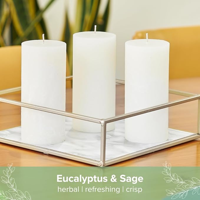 Simply Soson 3x6 inch Ivory Rustic Eucalyptus and Sage Pillar Scented Candle - 1 Piece - for Home