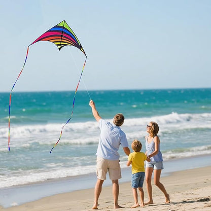 3 Pack Delta Kite Set for Adults and Kids, Single Line Beach Kites for Boys & Girls, Three Handle
