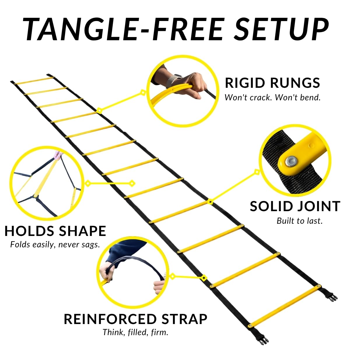 SOFTSOUL Tangle Free Agility Ladder, 12 Fixed Rungs, Heavy Duty Speed & Footwork Training Ladder