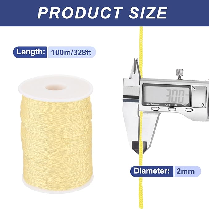 MECCANIXITY 1/12 Inch Polypropylene Rope Braided Ropes, 328ft Nylon Rope Hollow Utility Cord for