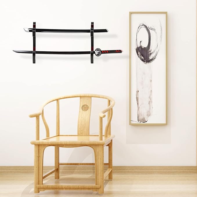 Sword Holder Wall Mount 2-Tier Velvet Padded Hook Katana Holder Adjustable Display Hanger for