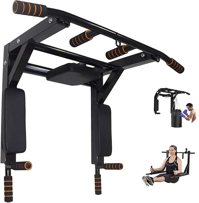 BDL Wall Mounted Pull Up Bar Chin Up bar Multifunctional Dip Station for Indoor Home Gym Workout
