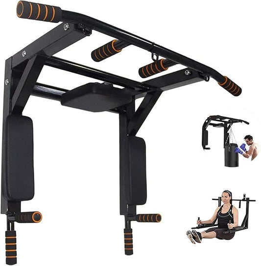 BDL Wall Mounted Pull Up Bar Chin Up bar Multifunctional Dip Station for Indoor Home Gym Workout