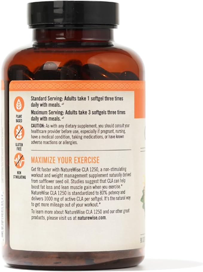 NatureWise CLA 1250 - Conjugated Linoleic Acid Supplement for Women and Men, Not Stimulating
