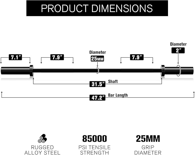 RITFIT Olympic Barbell 4ft/4.8ft/6ft - 2 Inch Weight Bar for Strength Training, Weightlifting