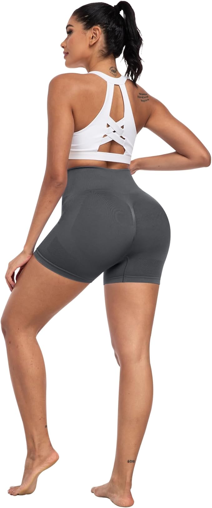 CHRLEISURE Women's 4 Packs Workout Gym Shorts, High Waisted Butt Lifting Scrunch Butt Seamless