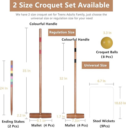 Brown Croquet Set for Adults - 8 Players Croquette Kit with 35In Deluxe, 32In Regulation Size