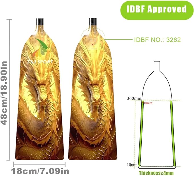 Z&J SPORT Adjustable Dragon Boat Paddle, IDBF Approved Carbon Fiber Paddle, Dragon Graphic Paddle