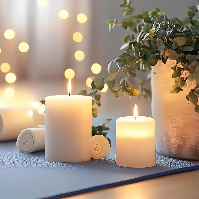 6 Packs 2.75x3.25 Inch White Pillar Candles, Unscented Dripless Non-Toxic Smokeless Clean Long