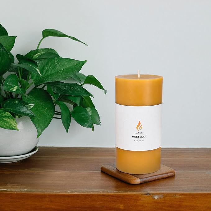 3"x 6" Large Beeswax Pillar Candle, Made of Pure Natural Beeswax, with Ultra Long Burning Time and